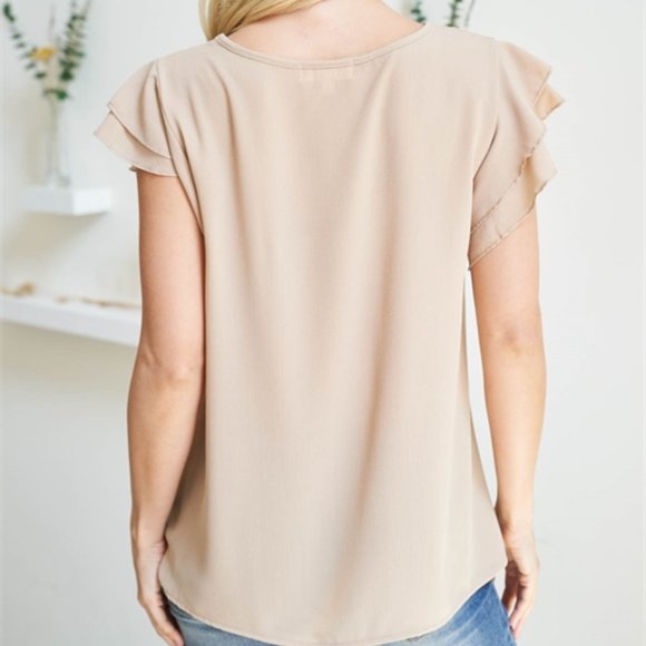 CASUAL TAN RUFFLED SLEEVED TOP - Picture 3 of 8